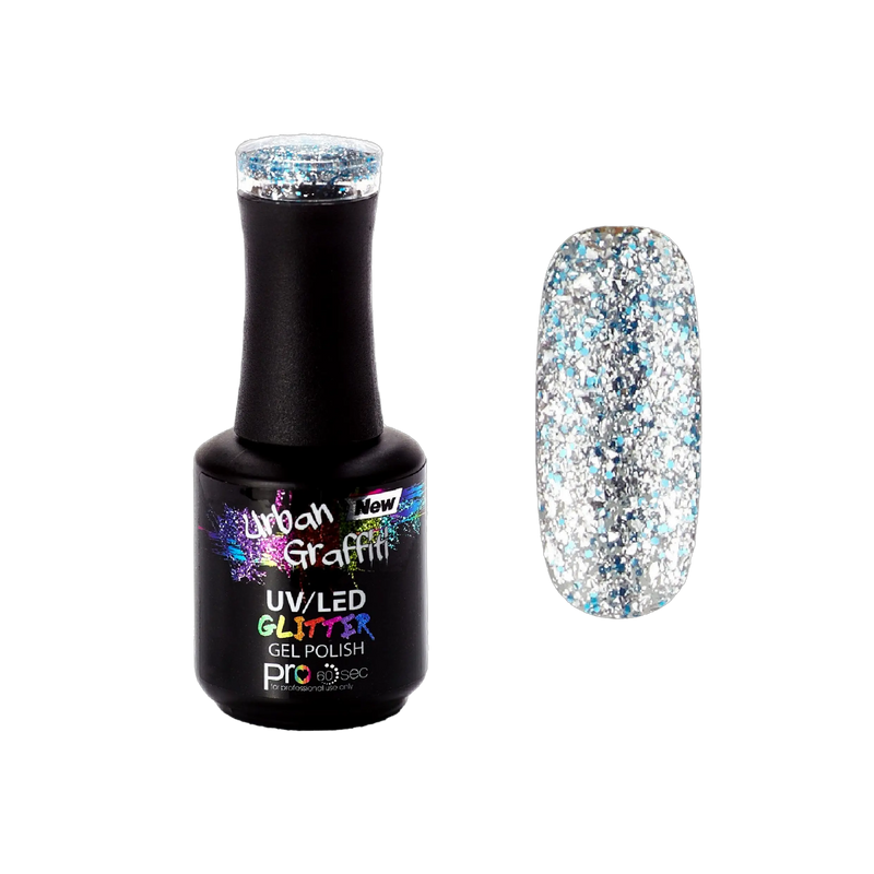 Cinders Slippers - UGGP-A0908 Urban Graffiti Silver and Blue Glitter Polish 15ml